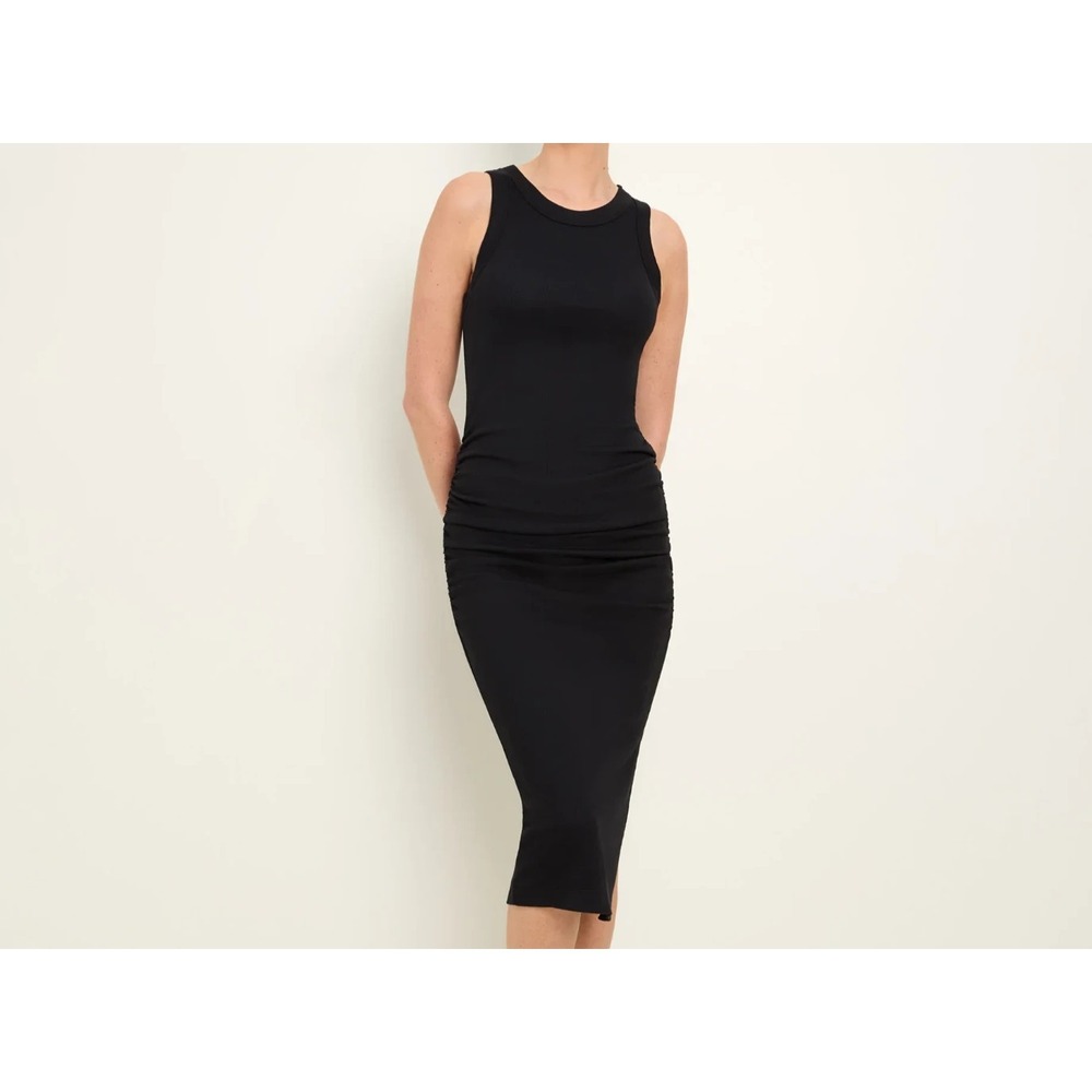 NWT Michael Stars Wren ruched midi ultra rib Black high neck stretch size XL